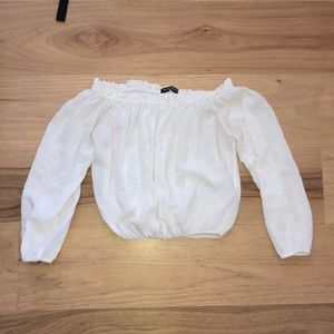 White cropped off the shoulder top